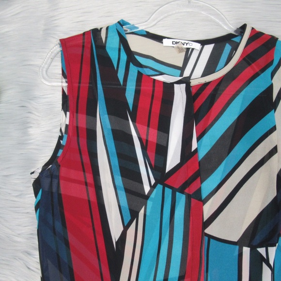 DKNYC Sheer Peplum Striped Multicolored Blouse Sleeveless Button Front Women’s 8 - Picture 7 of 12
